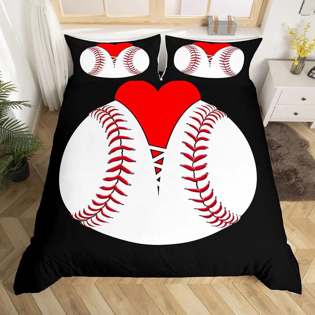 Baseball Game King Queen Duvet Cover Ball Sports Theme Bedding Set Athlete Competitive Quilt Cover Polyester Comforter Cover