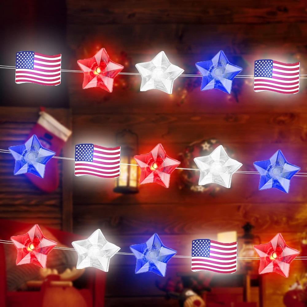 Rot Weiß Blau Lichterkette Patriotische Sternenflaggen Lichter Batteriebetrieben 4. Juli Dekoration für Unabhängigkeitstag Party Garten Zuhause