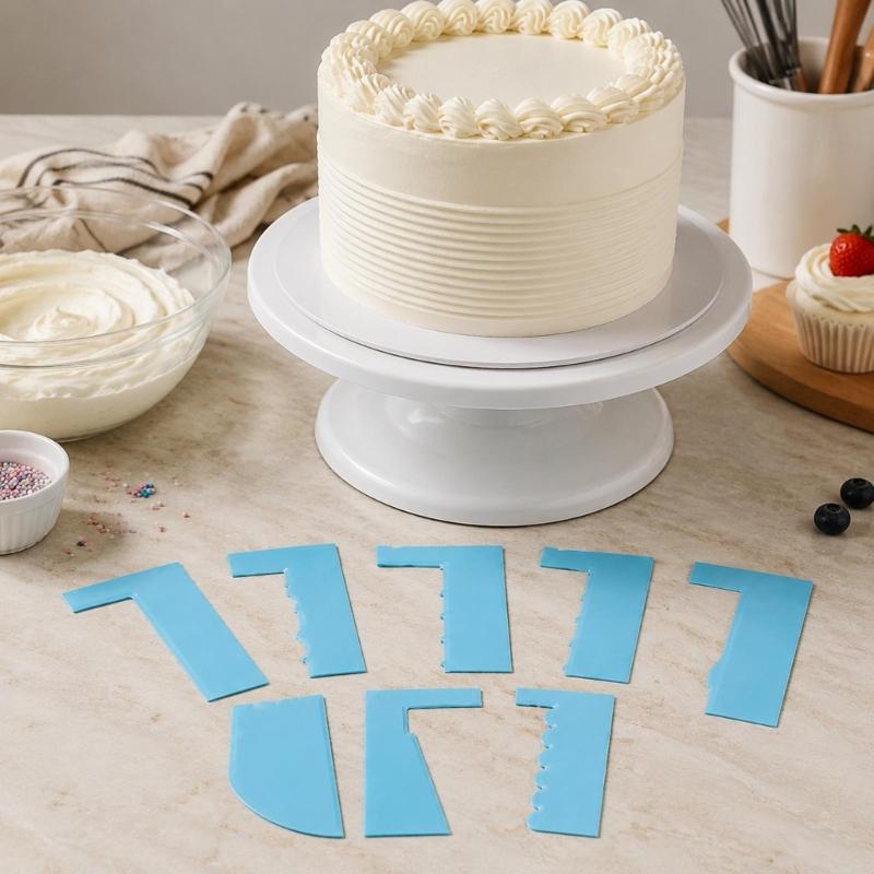 Sawteeth Comb Set for Cake Decorating, Set of 8 Plastic Cake Scrapers with Different Edges Patterns for Smoothing and Texturing