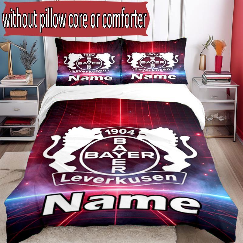3pcs Duvet Cover Set (1*Duvet Cover + 2*Pillowcase, Without Core), Custom Name Bayer 04 Leverkusen Pattern Bedding Set, Home Bedroom Decor Gift