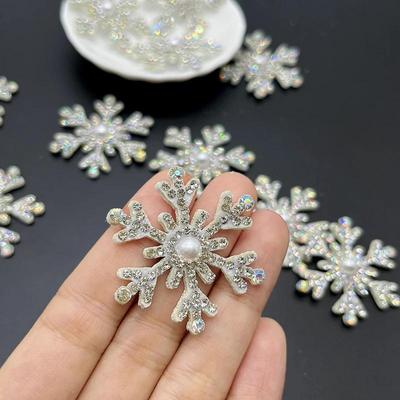 20 pezzi 40 mm glitter strass panno fiocchi di neve di Natale toppe fai da te artigianato torta forcina applique forniture