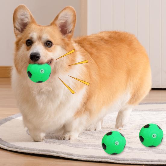 Green Football Dog Chew Toy Bite Resistant Soccer Squeaky Ball Pet Interactive Toy Small Medium Large Dogs Teething Cleaning Toy
