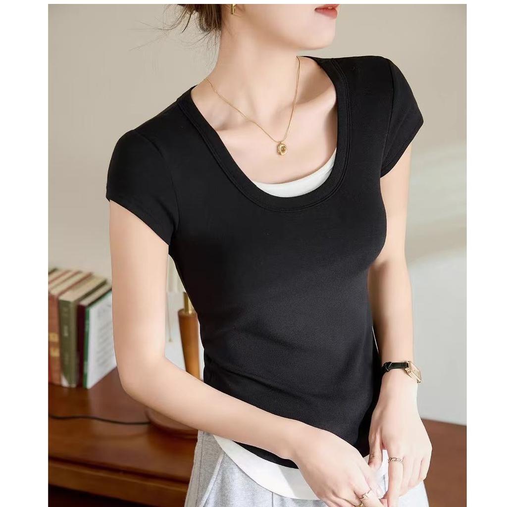 Hangzhou Sijiqing Guangzhou Thirteen Lines Women's Clothing [Contrasting Colors Without Dyeing] T-Shirt Women's Summer Short Sleeves