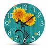 Wooden Retro Sunflower Clock Modern Round Silent Wall Clock Non-Ticking Hanging Wall Decor Clocks Bathroom