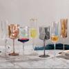 Geometric Red Wine Glass European Champagne Cup Colorful High Footed Crystal Goblet for Home