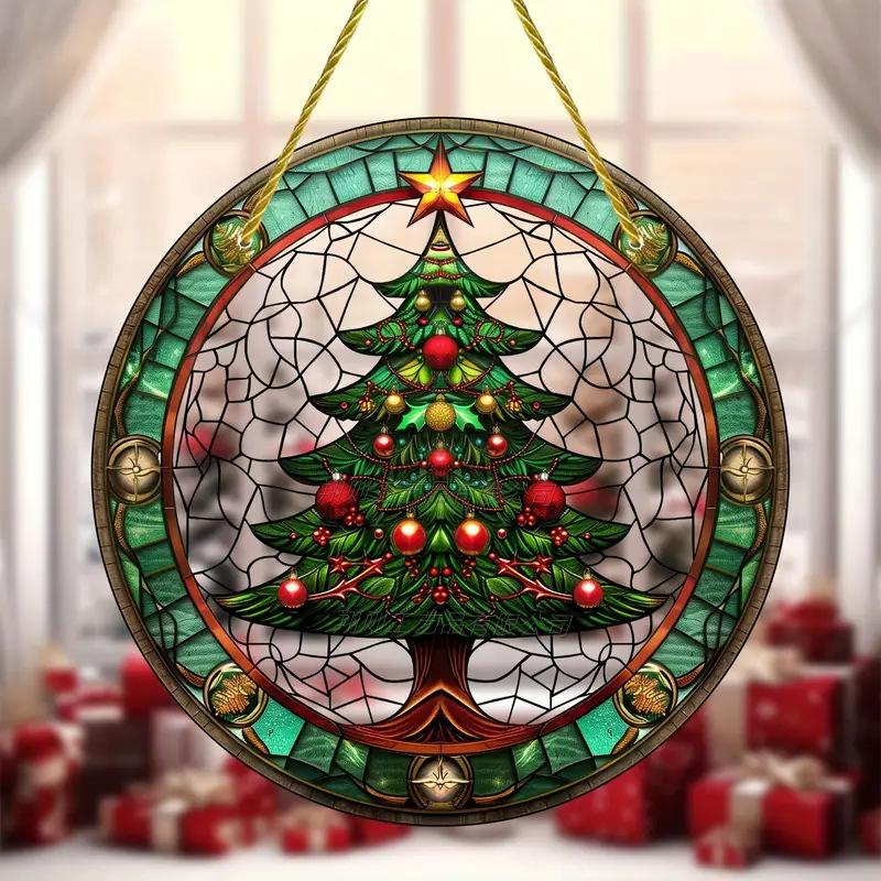 Santa Claus Acrylic Stained Glass Disc – Perfect Window Hanging Decor for Living Rooms, Bedrooms & Outdoor Spaces