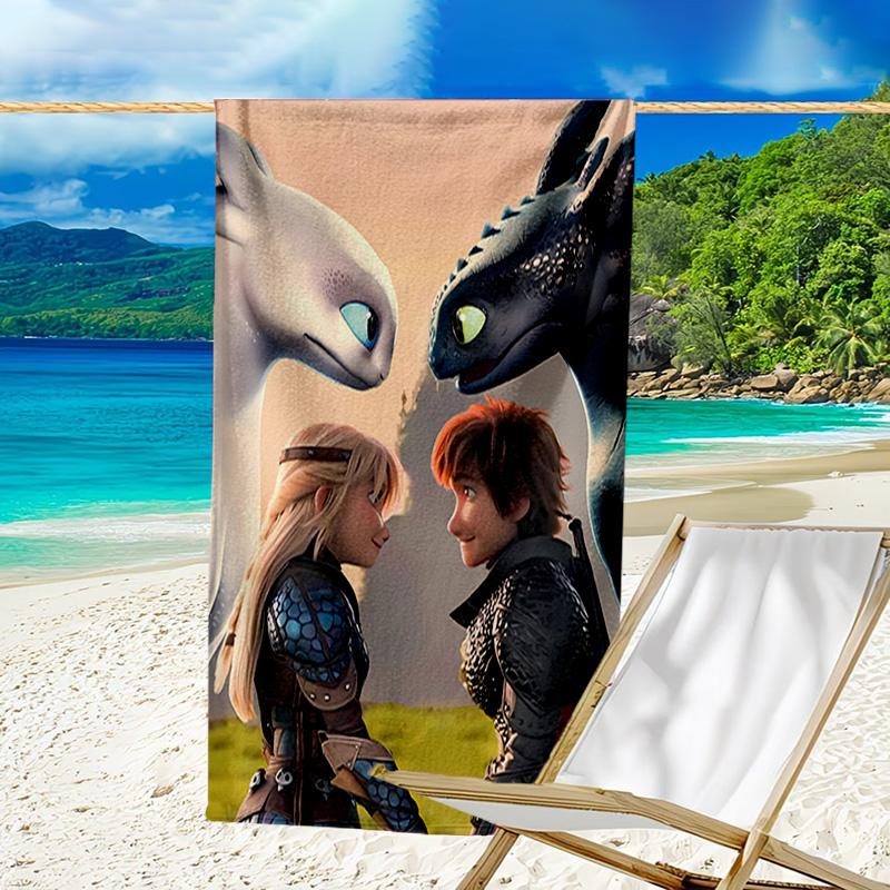 1pc Toothless1 Beach Towel, Beach and Seaside Swimming Pool Equipment, Fashion Pattern, Rectangular, Travel Essentials