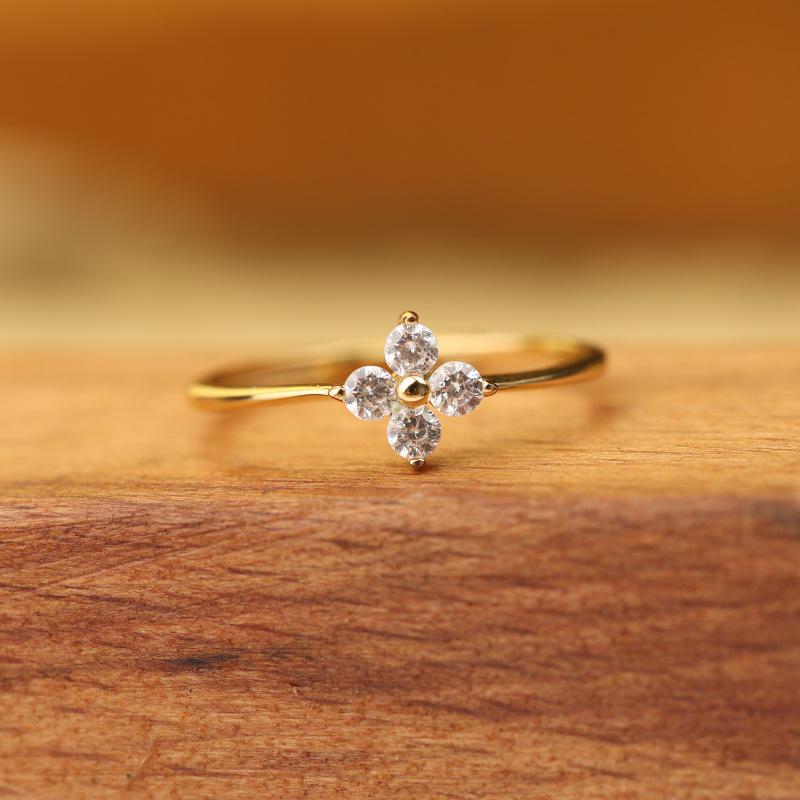 S925 Sterling Silver Four-Leaf Clover Diamond Ring - Light Luxury Design, Adjustable, Simple, and Fresh
