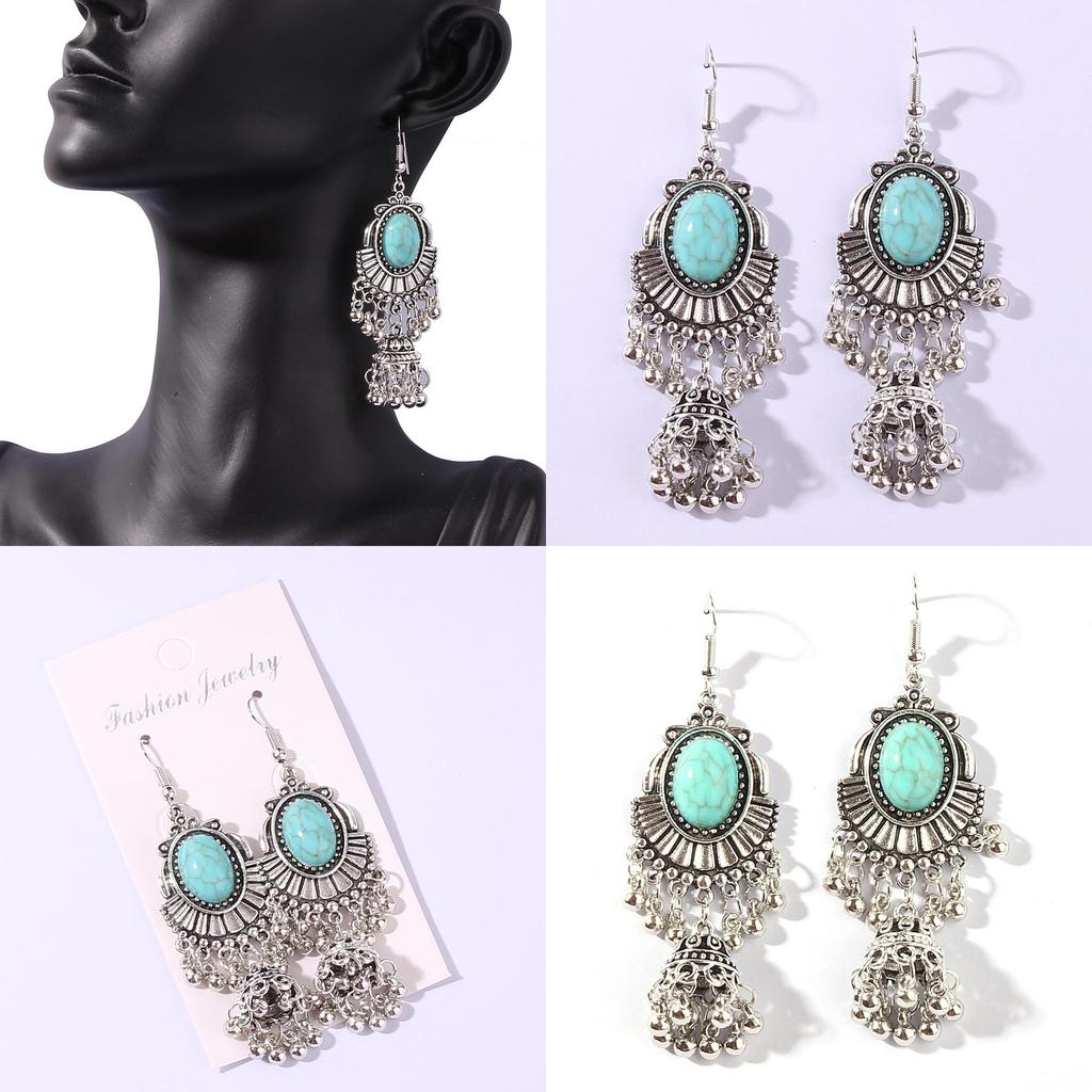 Alloy Style Ethnic Dangle Earrings Featuring Peacock Blue Finish Ladies For