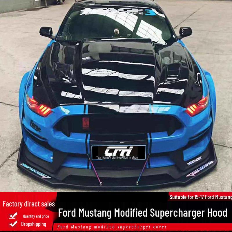 Carbon Fiber Hood for 15-17 Ford Mustang - Supercharger Compatible with Heat Dissipation