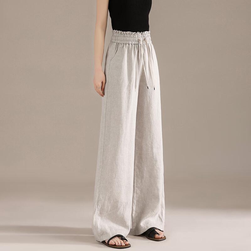 RAIN.CUN Women's Old Money Style Linen Wide-Leg Casual Pants