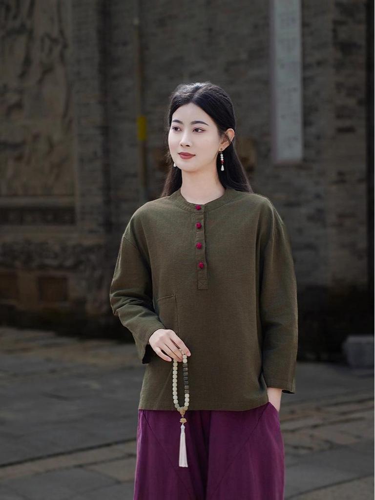 Women's Spring-Summer Ramie Zen Practice Top - Chinese Retro Style