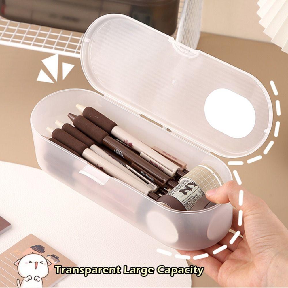 Simple Plastic Storage Box Transparent Large-capacity Pencil Case Stackable Stationery Storage Box Gift