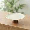 Pedestal Tray with Wooden Base Round Metal Serving Tabletop Food Display Stand