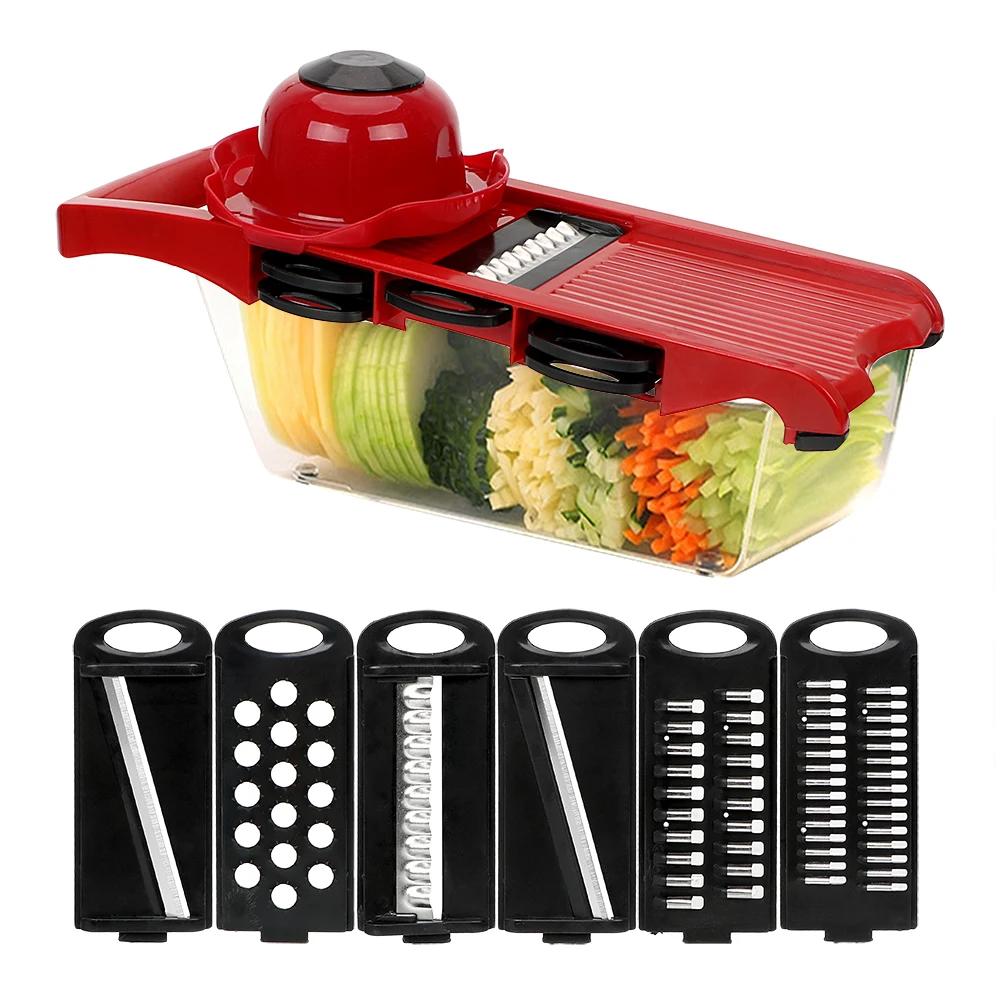 

Kitchen Gadget Multi- 6 Blades Slicer Vegetable Mandoline Slicer Cooking Tool Sets Fruit Cutter Grater Utensil for the kitchen красный