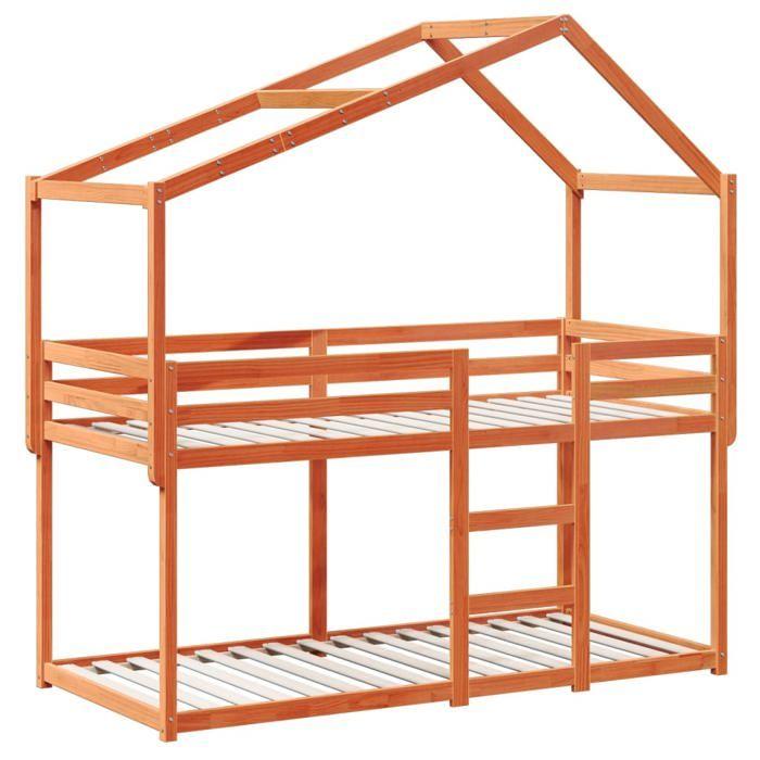 VidaXL Bunk Bed with Roof Wax Brown 75x190cm Solid Pine Wood, Bed, Bed Frame, Loft Bed, Bedroom Furniture, 3282051