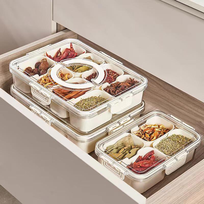 Rugged Snack Food Box Container Seasoning Divided Tray To Serve With Lid And Handle, 4/8 Snack Dividers Portable Platter
