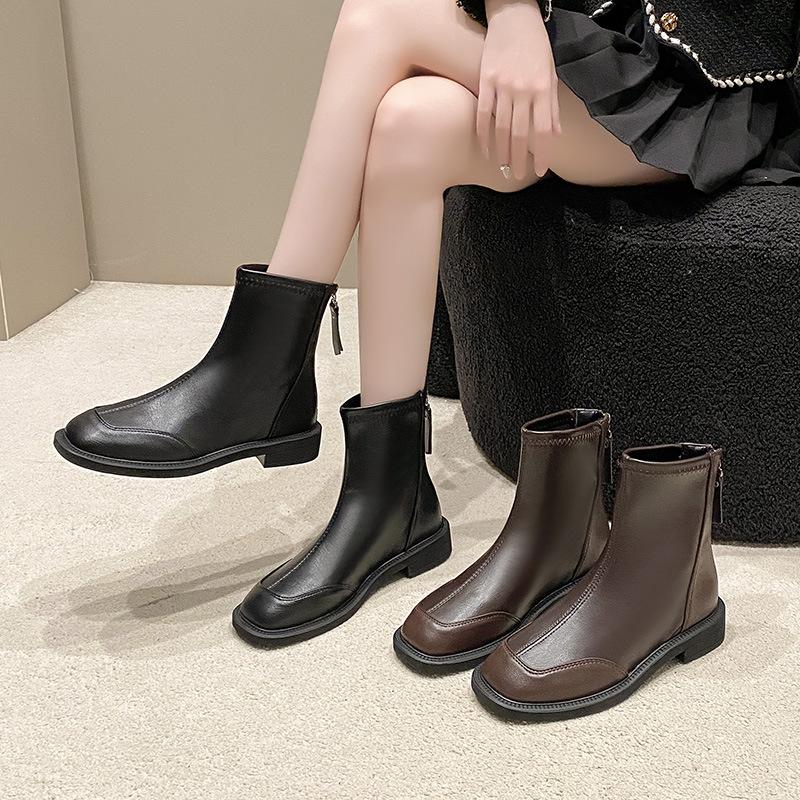 Women's Boots Back Zipper Adjustable Soft Elastic Sole Not Tired Feet Warm Breathable Thick Bottom Height Increase Fashion Comfortable Martin Boots