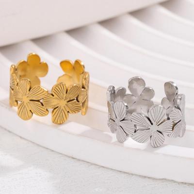 Women's Adjustable Titanium Steel Floral Ring - Non-fading, Lightweight Luxury Design Jewelry