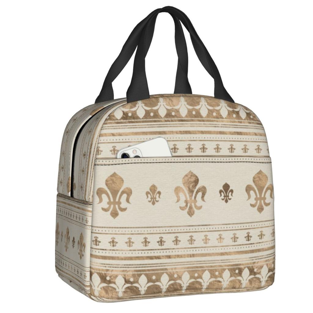 Custom Fleur-De-Lys Gold And Royal Blue Lunch Bag Men Women Cooler Thermal Insulated Lunch Box for Children School