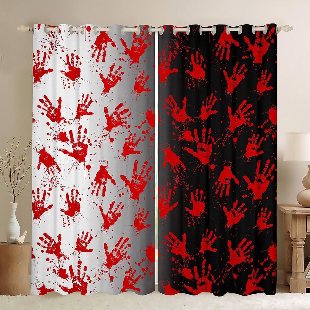 Happy Halloween Curtain Pumpkin Curtains Trick Treat Gothic Night Drapes Horror Cartoon Window Room Darkening Made Of Polyester