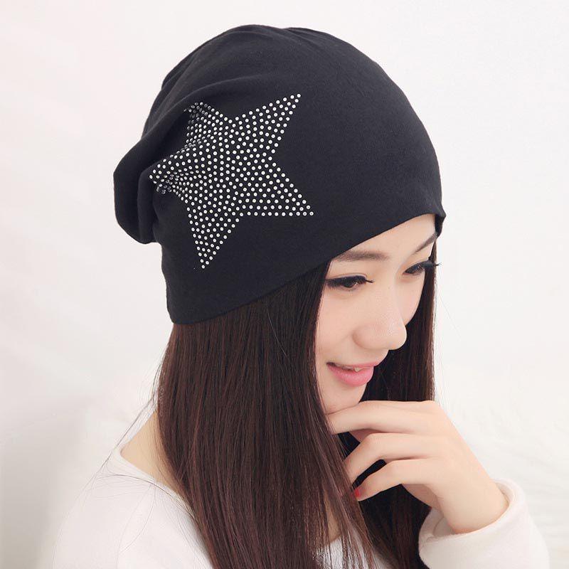 

Fashion Women Star Pattern Slouchy Beanie Hat High Quality Casual Cap Ski чорний
