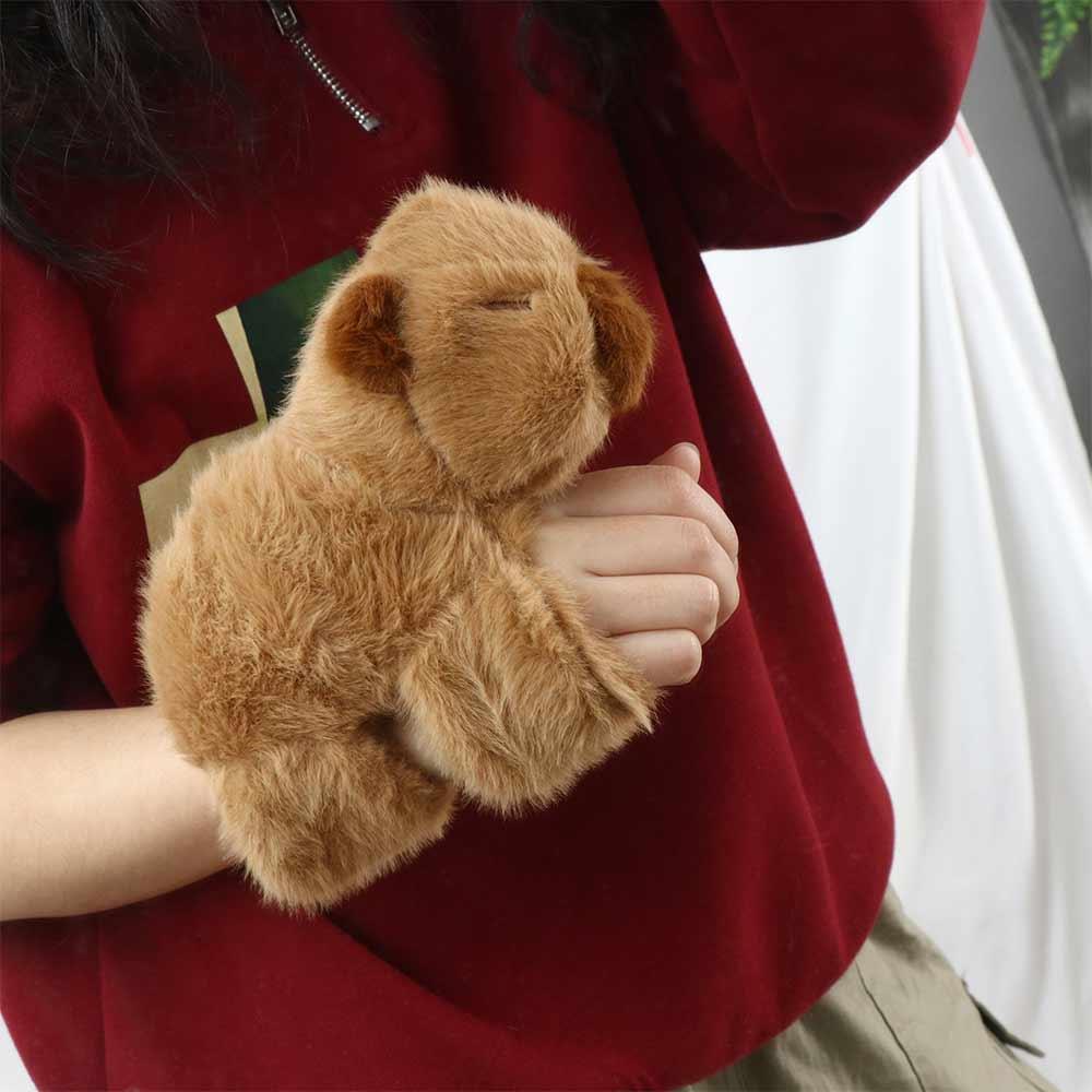 Simulation Capybara Stuffed Animal Plush Toy Handheld Wrist Fluffy Capybara Doll Slap Bracelet Soft Plush Wrist Band Gift