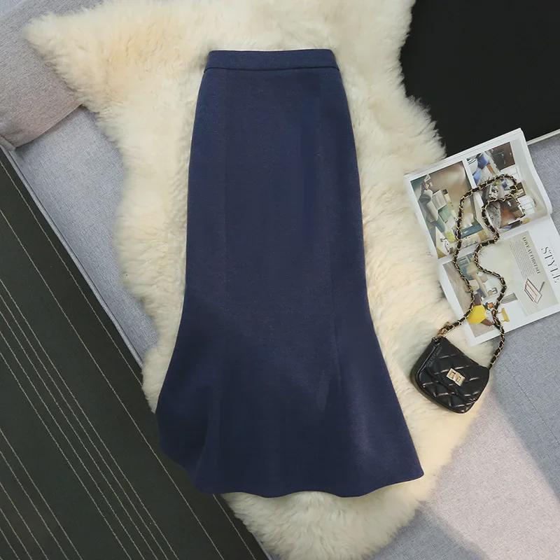 Damen-Wollrock mit Fischschwanzmuster – hohe Taille, schmale Passform, mittellang für Frühling, Herbst und Winter 2025.