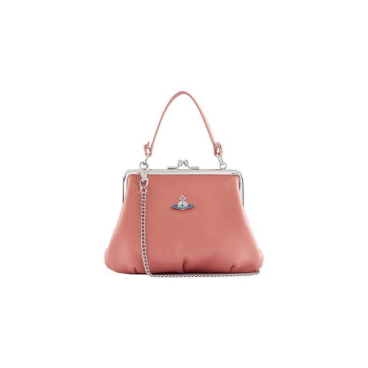 Vivienne Westwood Oma Frame Metalen Logo Afneembare Schouderriem Ketting Sluiting Lamsvel Schouder Tote Tas Portemonnee Dames handtassen 5202000342105G401 Basic Set (Bag)