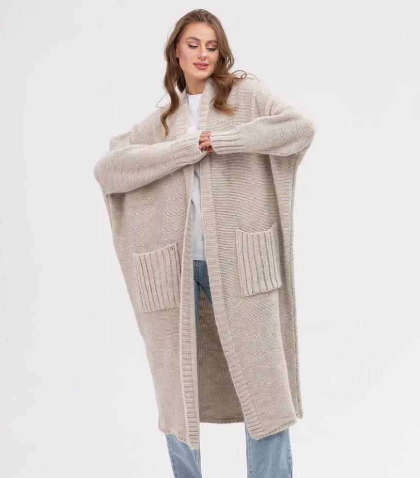 Women's Casual Knitted Solid Color Long Cardigan Sweater Jacket
