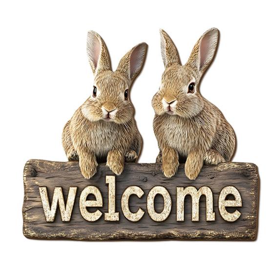 Easter Bunny Welcome Door Sign, Welcome Sign for Front Door, Cute Wooden Rabbit Hanging Plaque, Farmhouse Front Porch Sign for Spring A