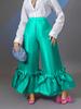 Women High Waist Flare Pants Wide Leg Big Size Shiny Ruffles Trumpet Bell Bottoms Trousers