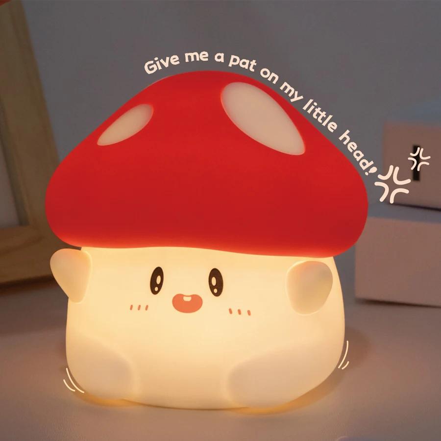 

Светодиодный силиконовый ночник в виде гриба, регулируемый таймер, перезаряжаемая лампа, мягкий ночной светильник для сна для детей, декор комнаты, прикроватная лампа теплый белый