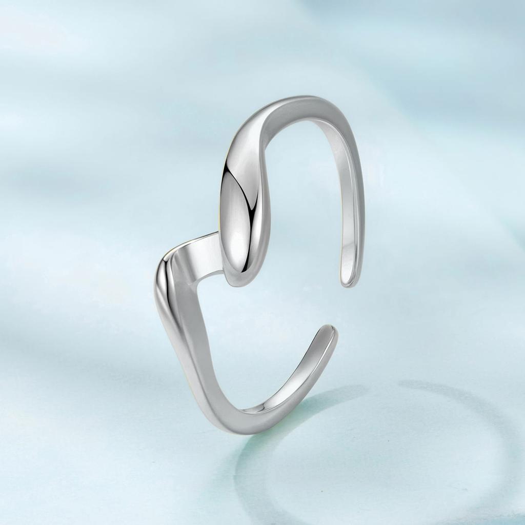 Silver universal ring in the shape of waves, silver 925
