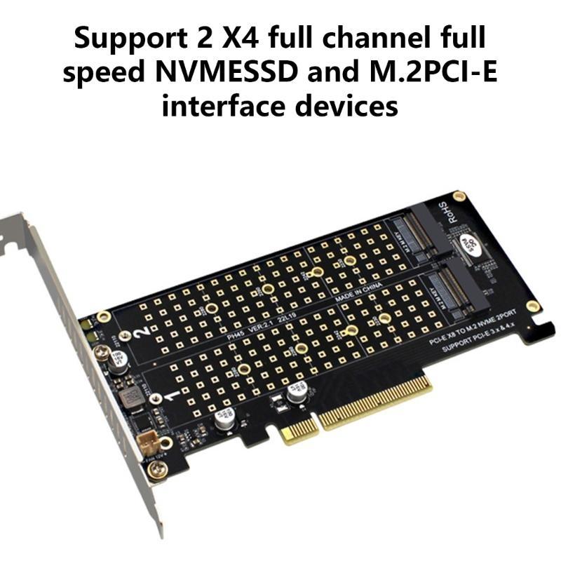 Carte d'extension PCIExpress X8 pour 2 contrôleurs RAID M.2 NVME Carte de division PCIE 2 ports NVME M KEY pour 2230 2242 2260 2280 22110