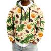 Sudadera deportiva casual de media cremallera con capucha y estampado navideño para hombre