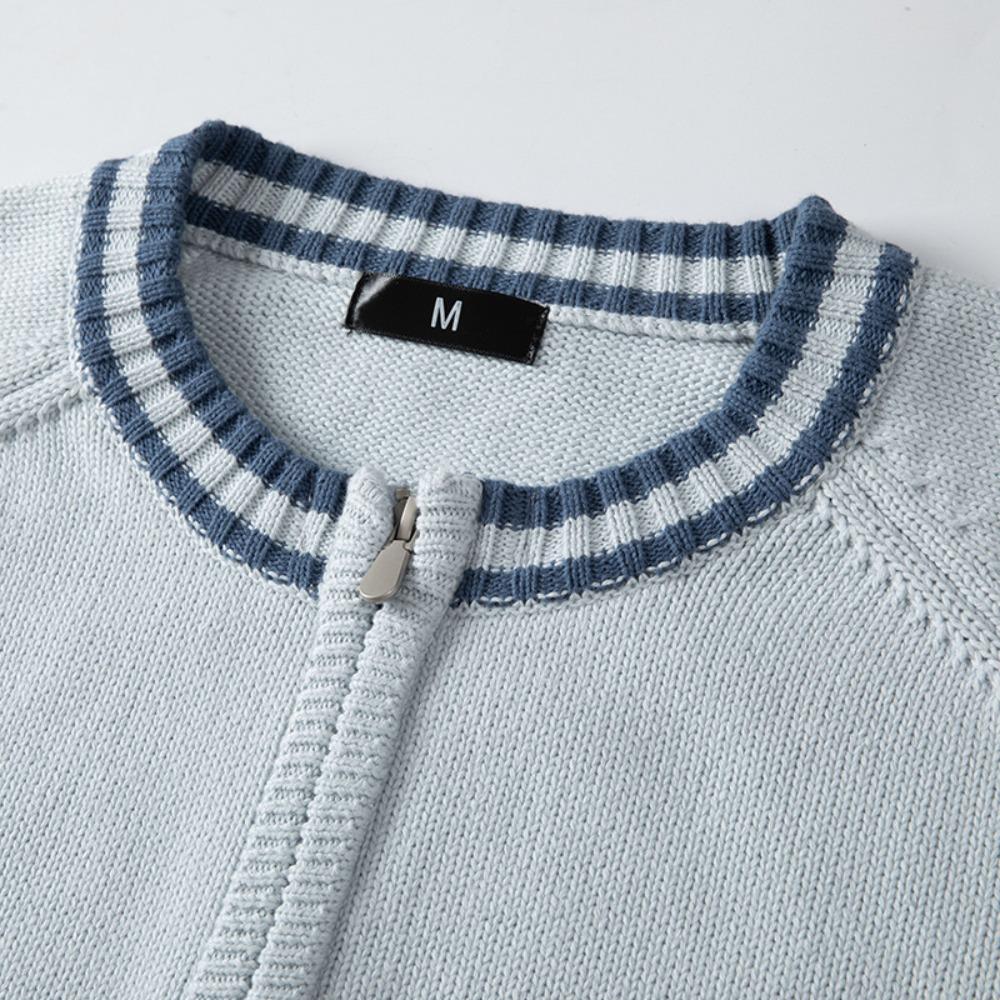 Women's O Neck Long Sleeve Cardigan Regular Fit Casual Knit Sweater Full Zip Striped Jacket