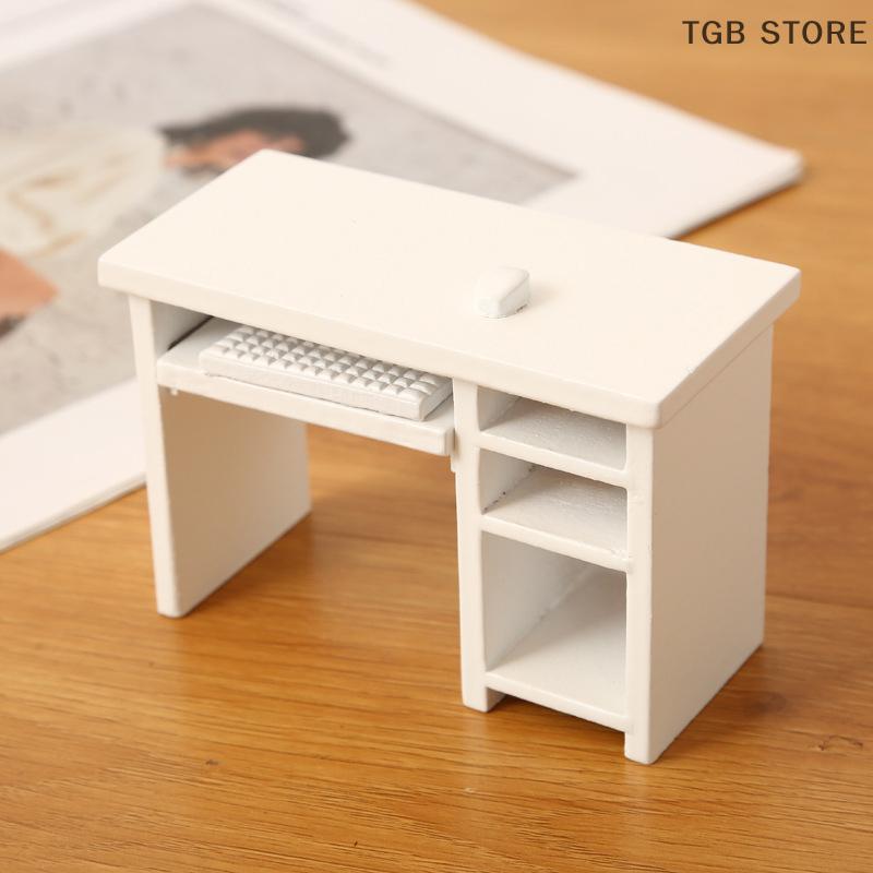 1Set Wooden Computer Desk Mouse Keyboard Set 1/12 Dollhouse Study Furniture Decoration Micro Scene Construction Props