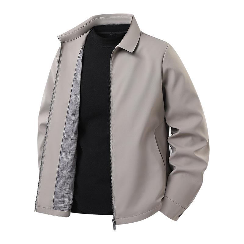 Spring and Autumn Men's Casual Lapel Zipper Jacket - Middle-aged Outerwear