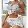 Heart-shaped Eyelash Print Ribbed Pajama Set - Camisole & Shorts