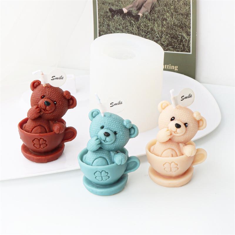 3D Cartoon Animal Silicone Candle Mold DIY Cute Cup Teddy Bear Elephant Candle Making Supplies Soap Resin Mould Craft Home Decor