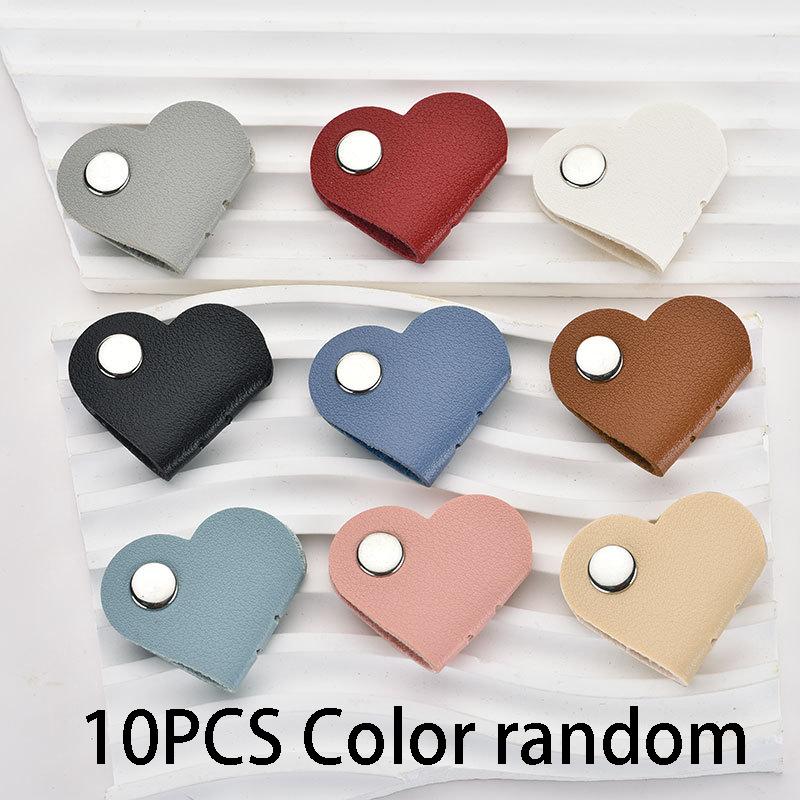 

10-Pack Heart-Shaped Faux Leather Cable Straps, Multi-Color Headphone Cable Organizer, Battery-Free Cable Management Clips