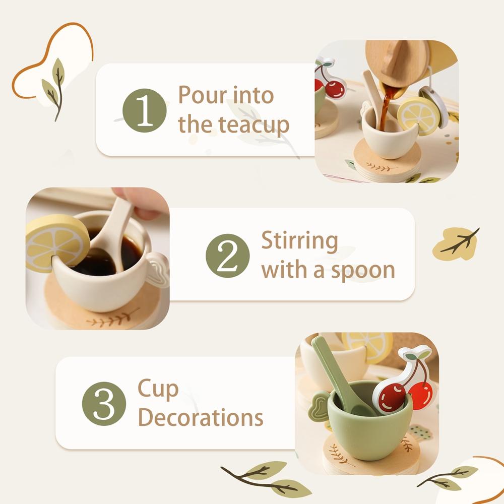 Montessori Toys Girls Wooden Tea Sets Toys Pretend Play Baby Toys Coffee Cake Afternoon Tea Education Play House Children's Toy
