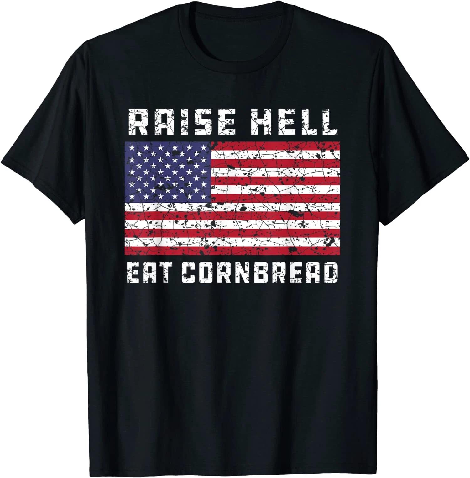 Vintage Raise Hell USA Flag Eat Cornbread T-Shirt XL