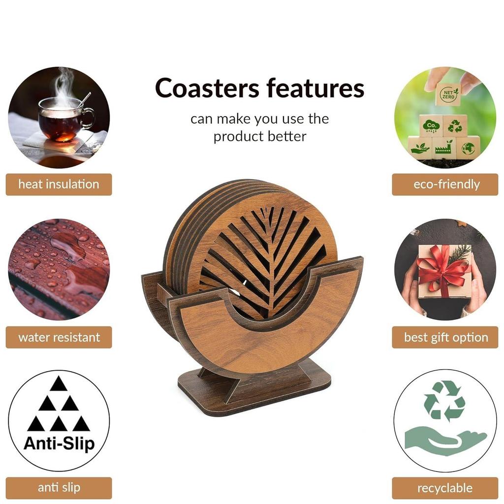 Underlägg i trä för koppar Set om 6 | Köksaccessoarer Artiklar för ditt hem, kontor | Dekorativa föremål för matbordet för kaffemugg