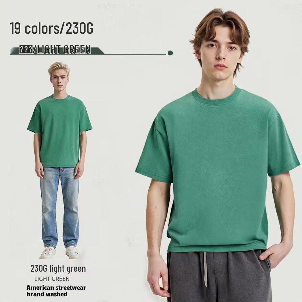 230g Tie-Dye Gewaschenes & Distressed Europäisches Rundhals-T-Shirt mit überschnittenen Schultern