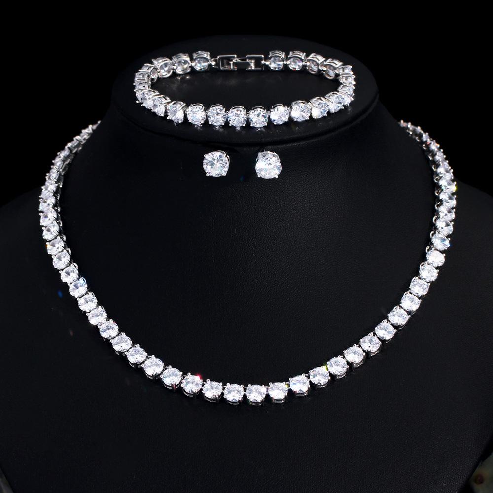 

Хип-хоп 6 мм циркониевое ожерелье серьги-пусеты браслет набор из трех предметов цепочка свадебный набор для невесты