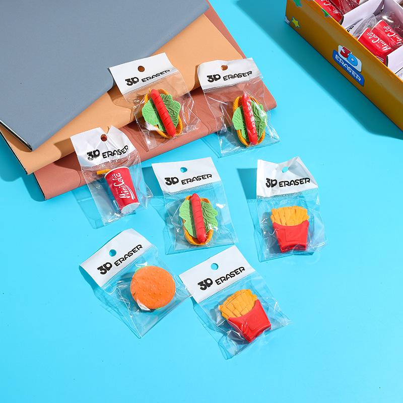4Pcs/Lot Cute Cartoon Hamburgers French Fries Cola Student Rubber Pencil Eraser Simulation Food Eraser Kids School Supplies Gift