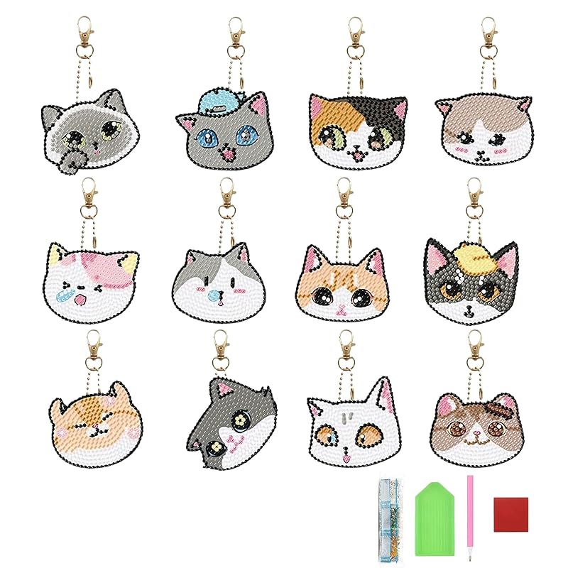 

East Leaf diamond art bead art key ring kit DIY beginner 12 pieces 5D diamond cat