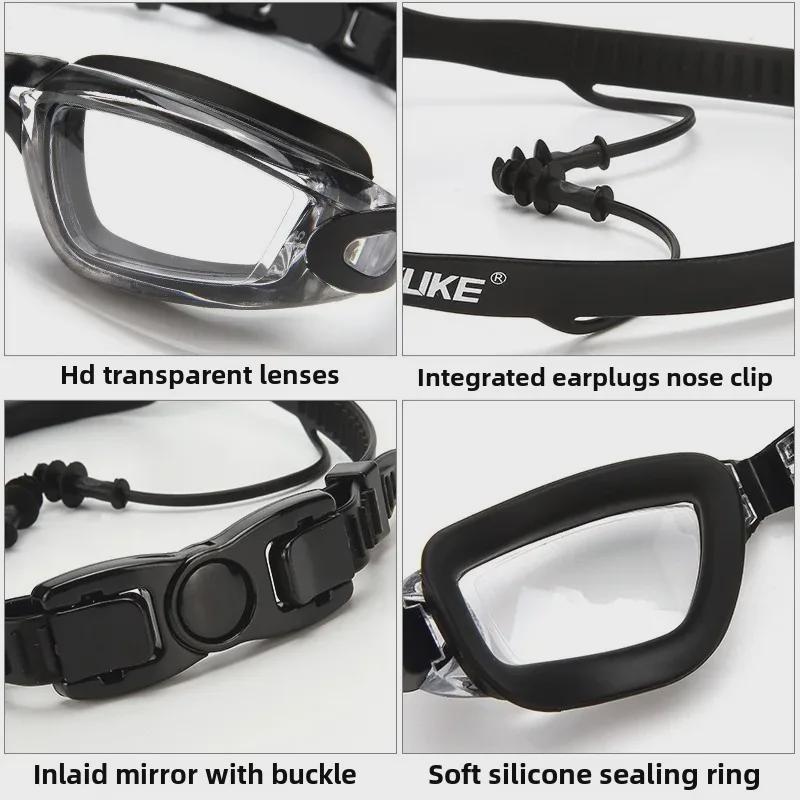 Herren Kurzsichtigkeit Schwimmbrillen Set mit Kappe & Ohrstöpseln: Transparent, HD, Wasserdicht, Beschlagfrei